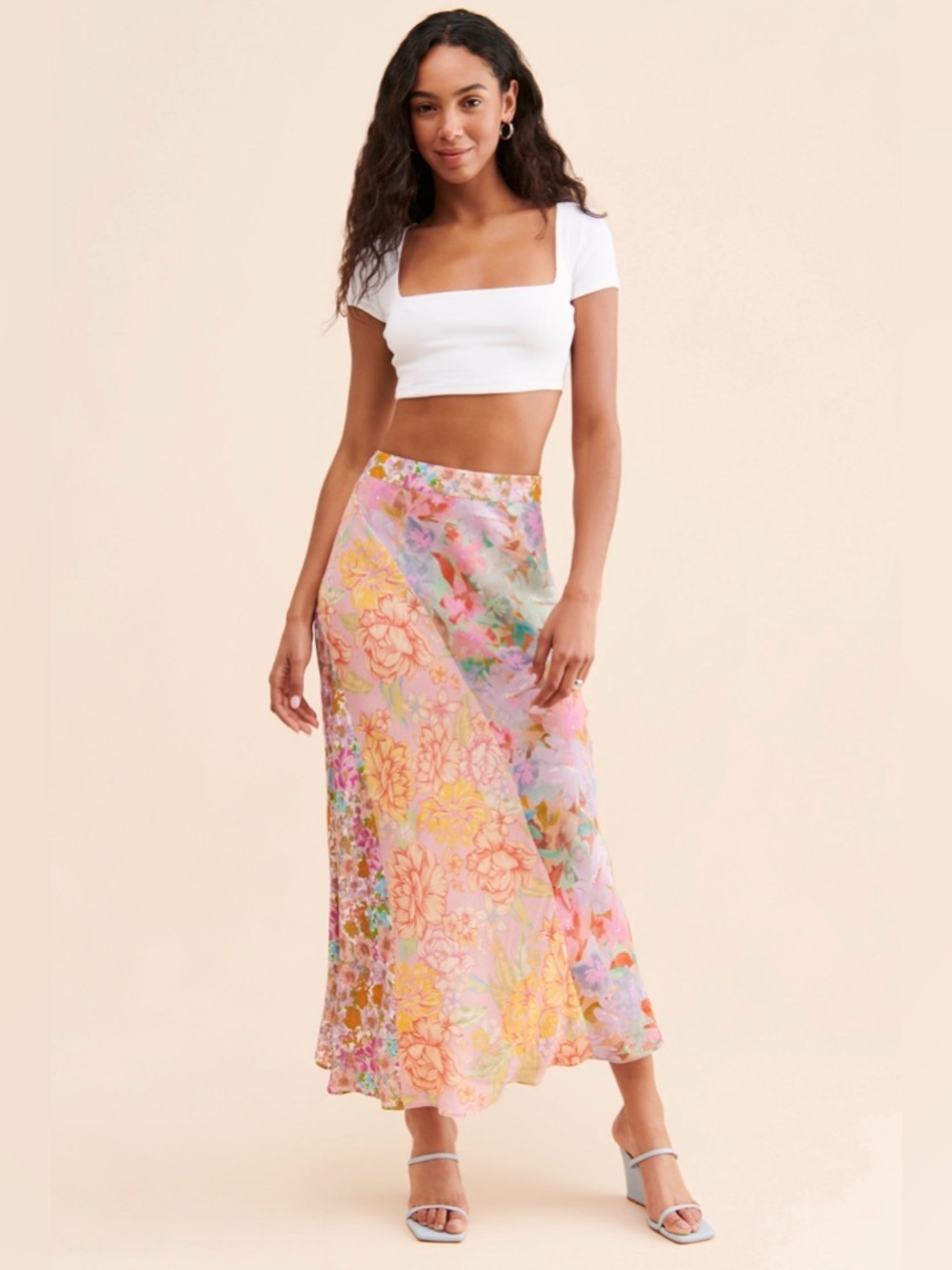 Kachel by Anthropologie Mixed Print Slip Skirt Floral Patchwork Spring Size 6 - Picture 4 of 8
